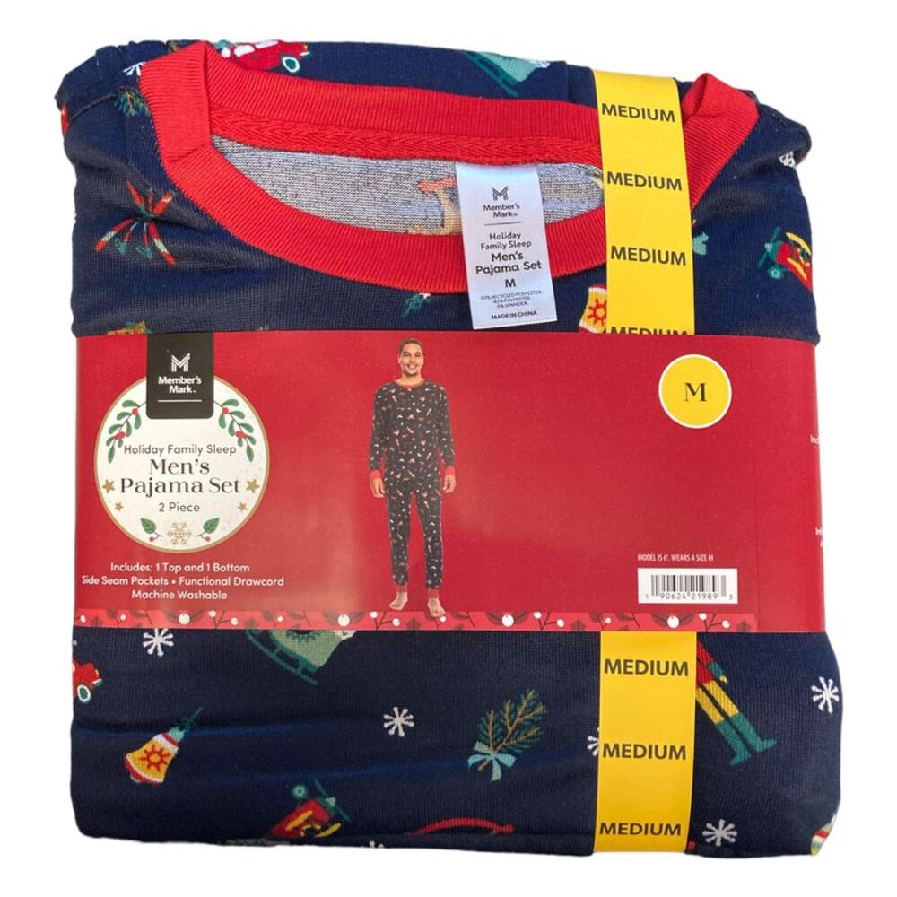 Navy - Member's Mark Men's Long Sleeve and Pant Holiday Family 2 Piece Pajama Se